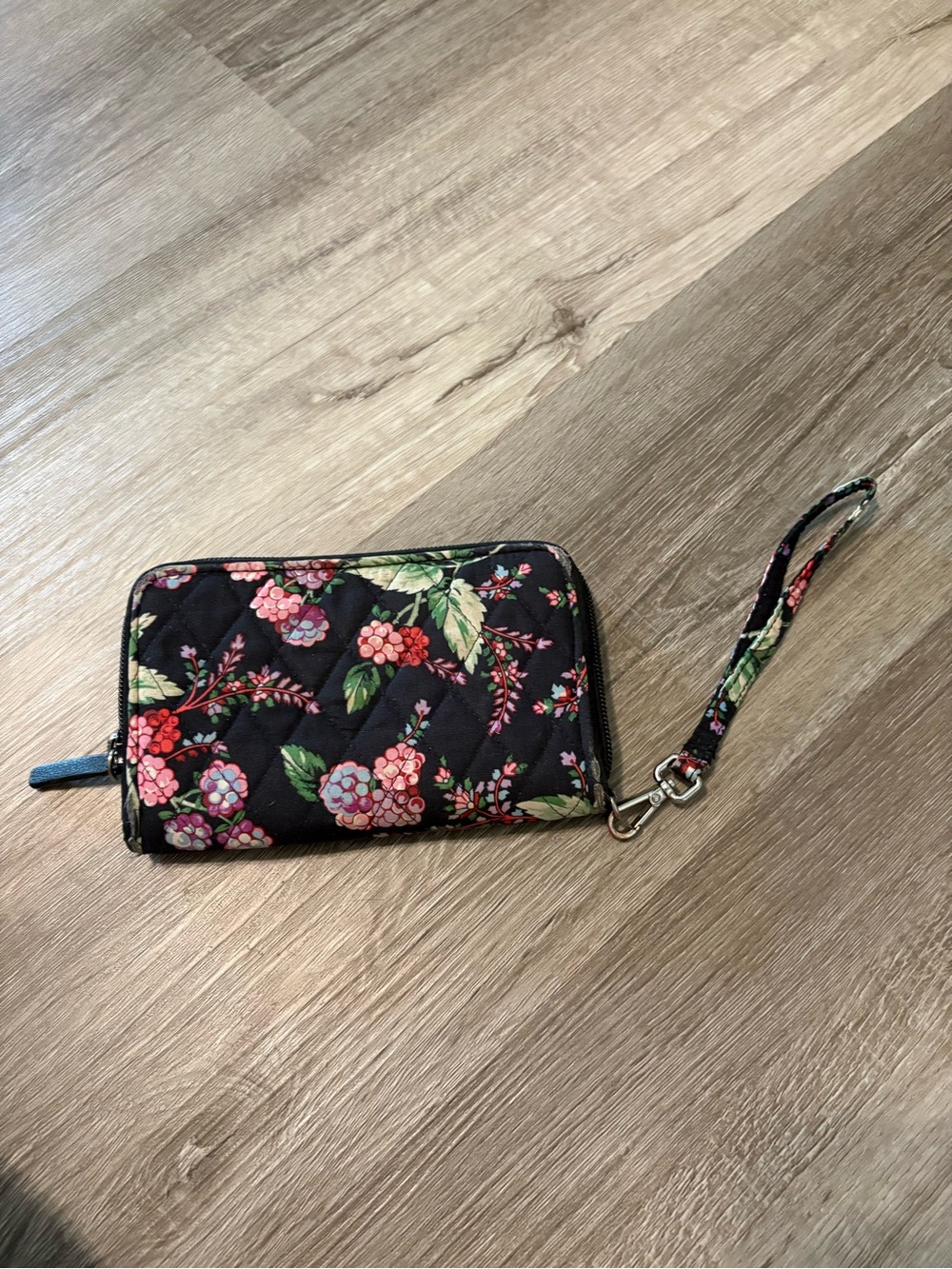 Vera Bradley Black Quilted Floral Wristlet